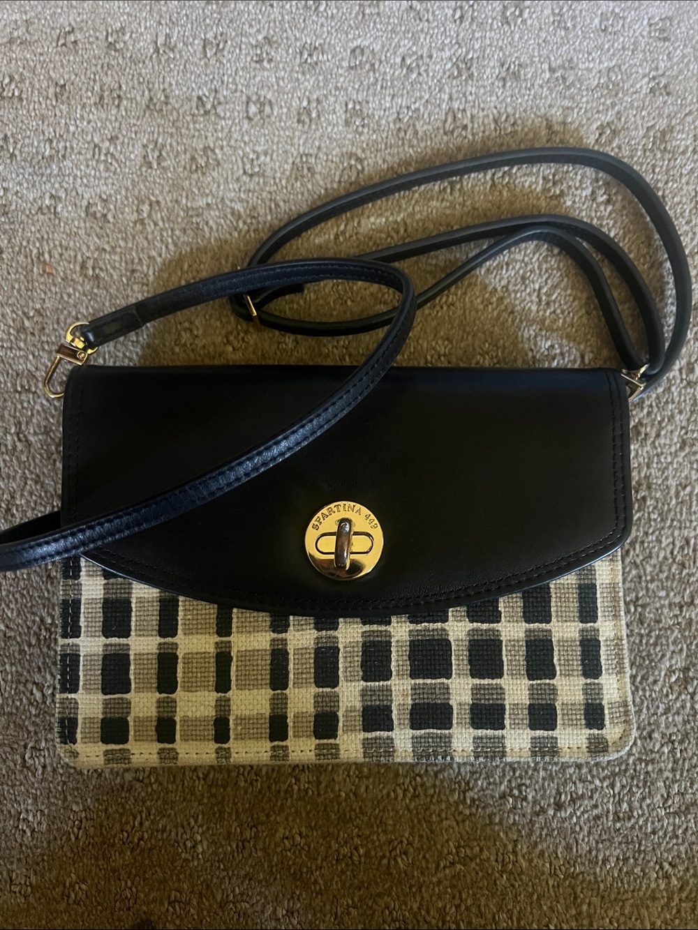 Spartina 449 Black & Cream Checked Crossbody Bag